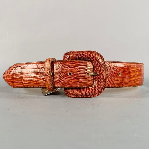 LINDA ALLARD Size S Brown Cognac Lizard Leather Covered Buckle Belt main image 7